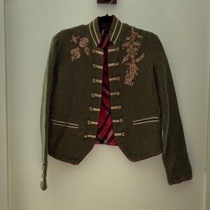 Free People Military Green Embroidered Blazer
